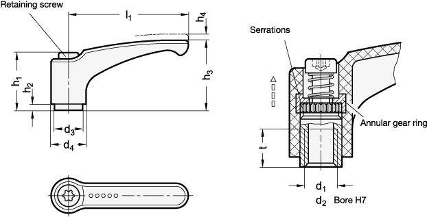 Adjustable Hand Levers GN 604 sketch