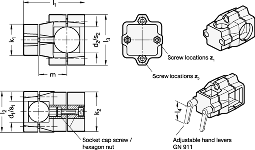 Two Way Connector Clamps GN 135 sketch