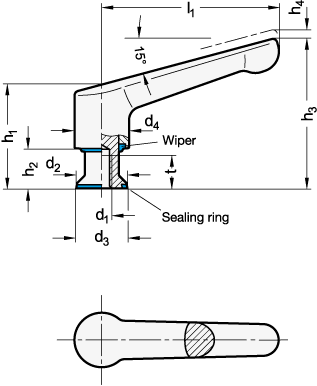 Adjustable Stainless Steel Hand Levers with bushing GN 305 sketch