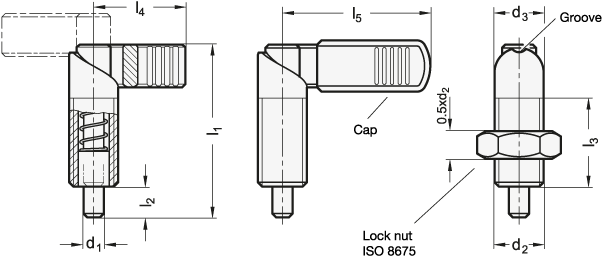 Cam Action Indexing Plungers Threaded body in steel  blackened GN 612 sketch